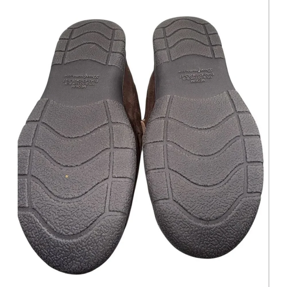 Dearfoams Men’s Microsuede Toby Moccasin Slippers Coffee Sz. M 9/10 Fleece Lined